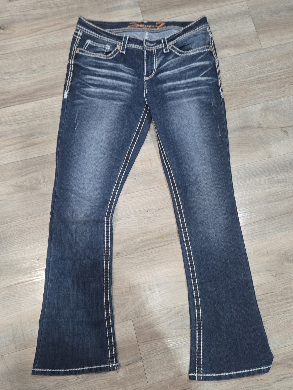Seven7 Dark Blue Boot Cut Jeans with Contrast Stitching